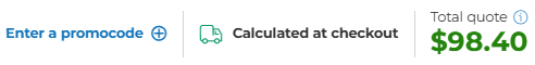 Checkout summary showing a total quote of $98.40 with a 'Enter a promocode' field to apply a discount code.